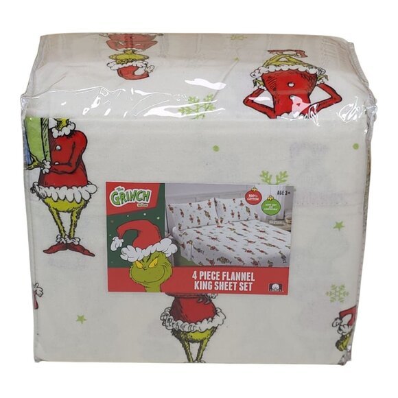 Dr. Seuss The Grinch 4-Piece Flannel King Sheet Set 100% Cotton Soft Comfortable - Picture 11 of 11